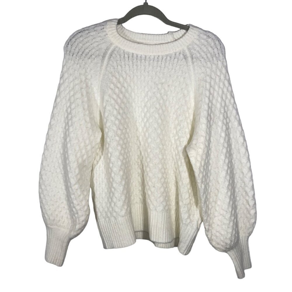 Line & Dot bishop sleeve textured crew neck sweater neutral women’s S